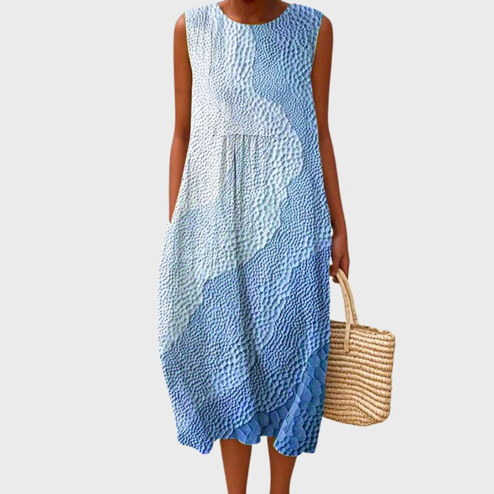Women's Sleeveless Tiered Plaid Cotton Midi Dress - Blue 1
