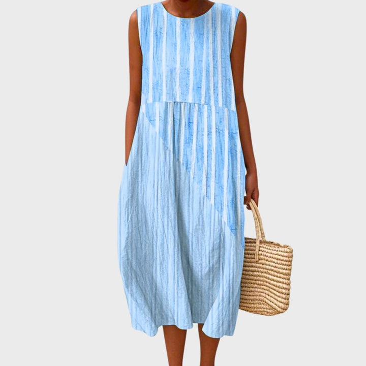 Women's Sleeveless Tiered Plaid Cotton Midi Dress - Blue 2