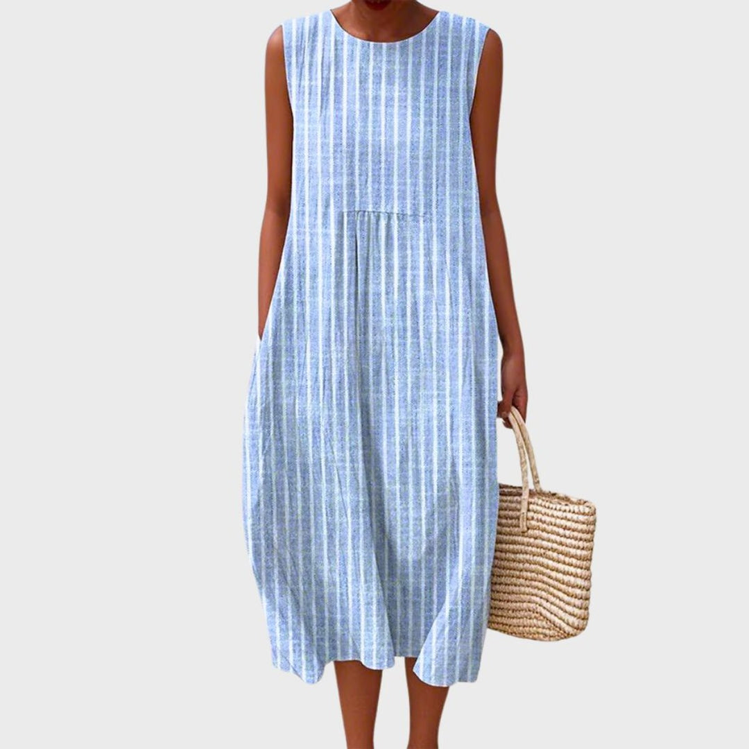 Women's Sleeveless Tiered Plaid Cotton Midi Dress - Blue 3