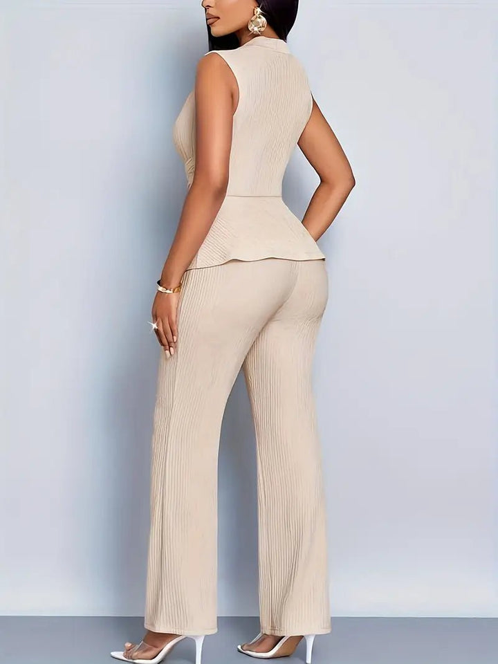 Women's Sleeveless Wrap Peplum Top Flared Trousers Two-Piece Set