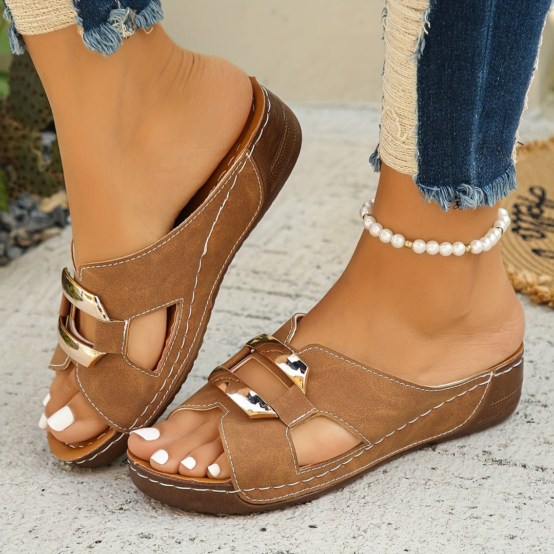 Women's Slide Sandals Buckle Detail Platform Comfort