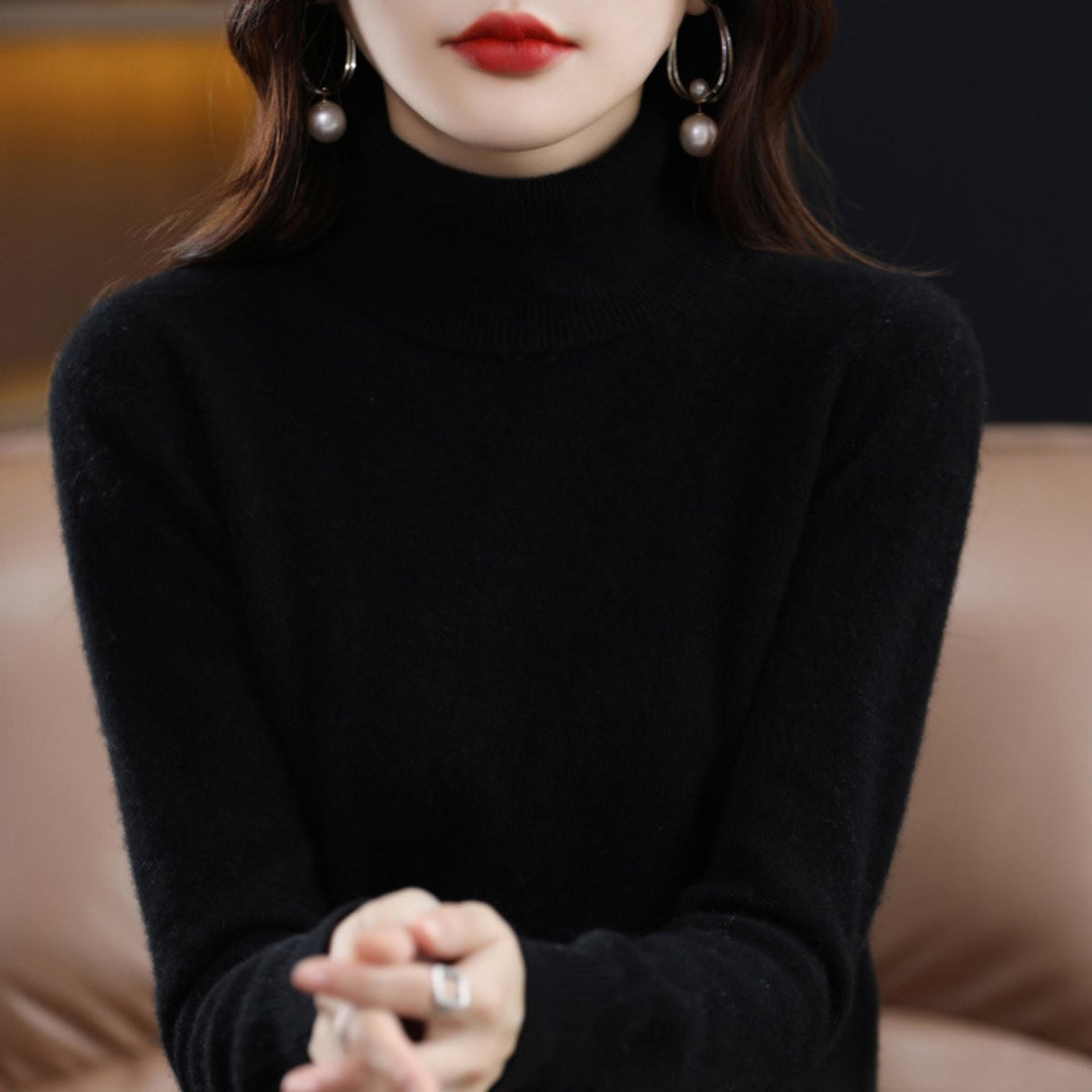 Women's Slim-Fit Cashmere Blend Turtleneck Jumper - Black