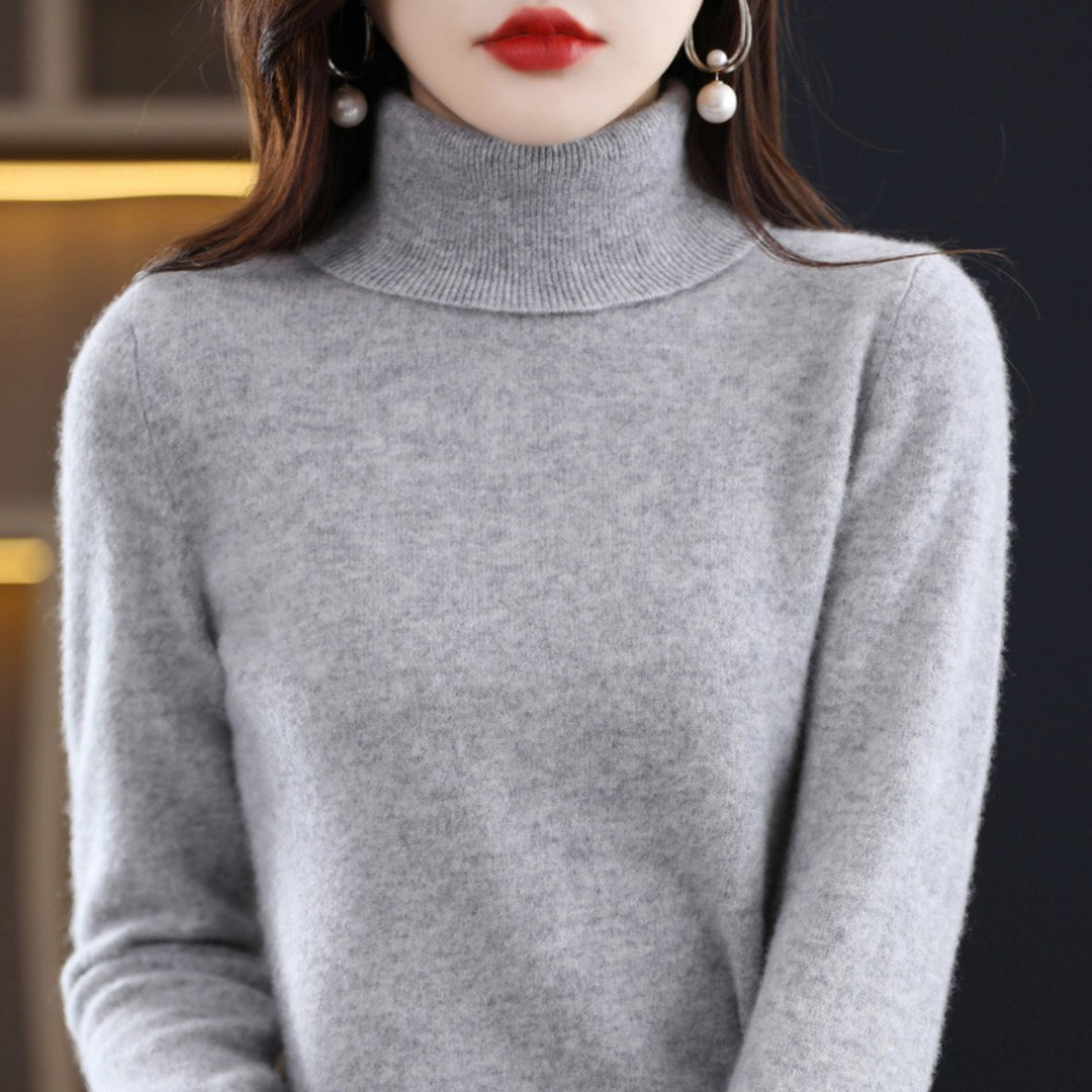 Women's Slim-Fit Cashmere Blend Turtleneck Jumper - Grey