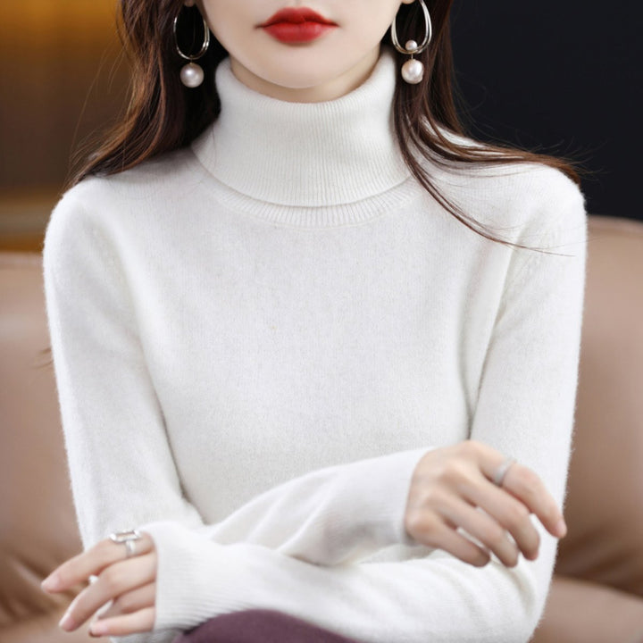Women's Slim-Fit Cashmere Blend Turtleneck Jumper - White