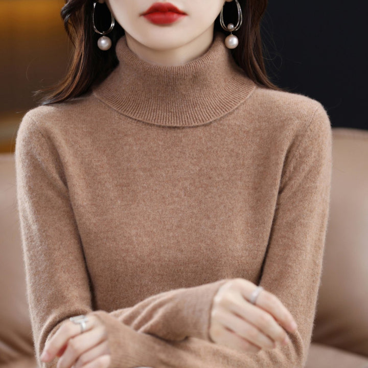 Women's Slim-Fit Cashmere Blend Turtleneck Jumper - Brown