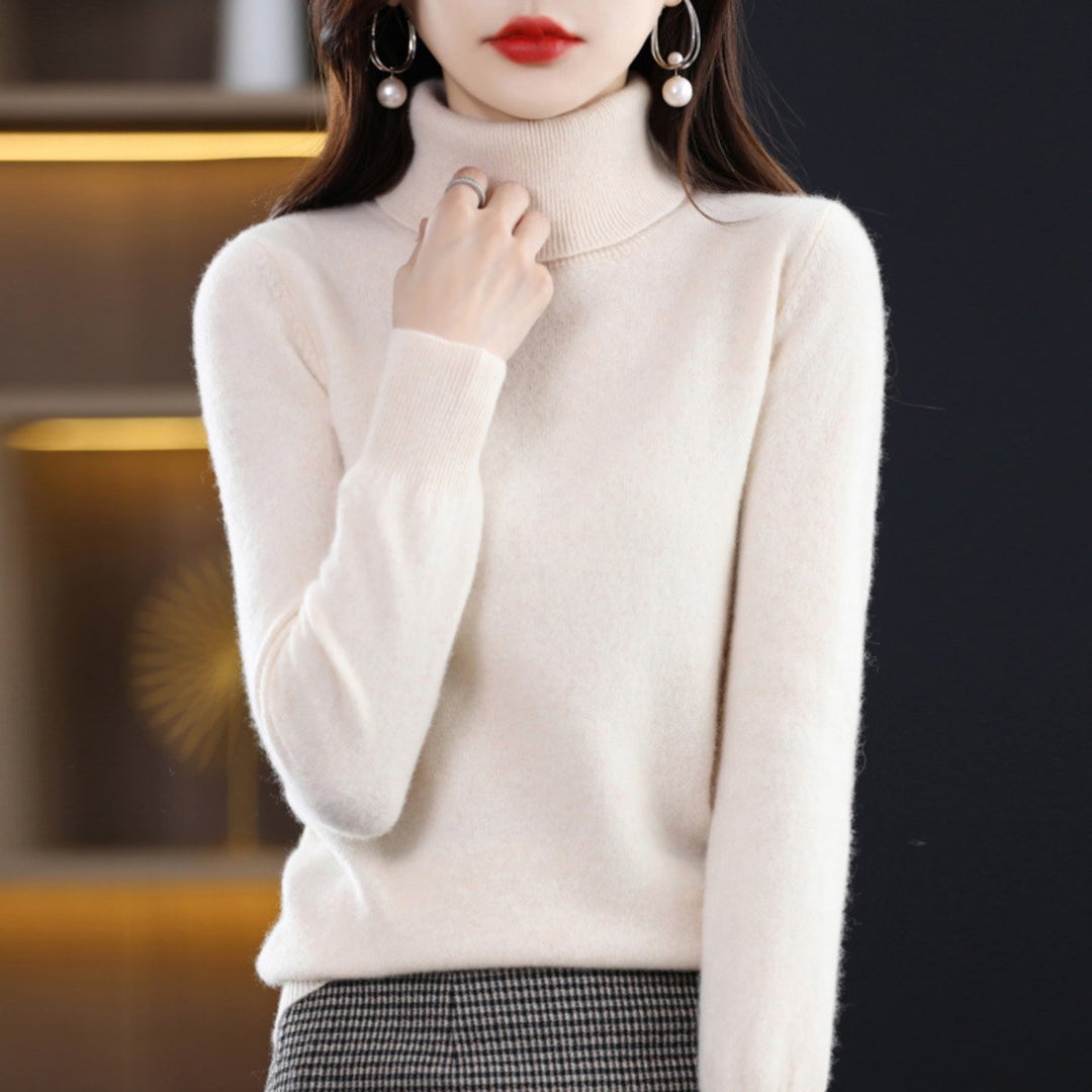 Women's Slim-Fit Cashmere Blend Turtleneck Jumper - Cream