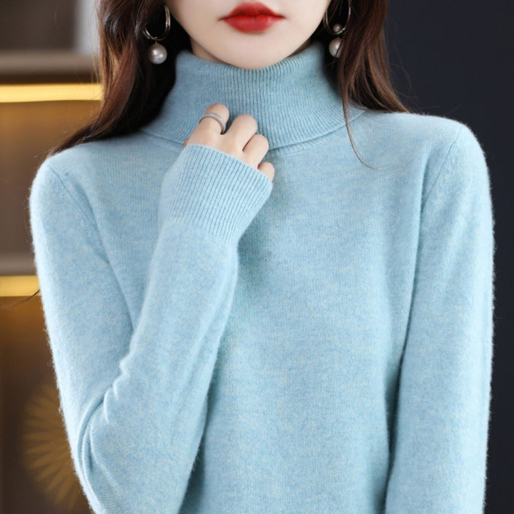 Women's Slim-Fit Cashmere Blend Turtleneck Jumper - Light Blue