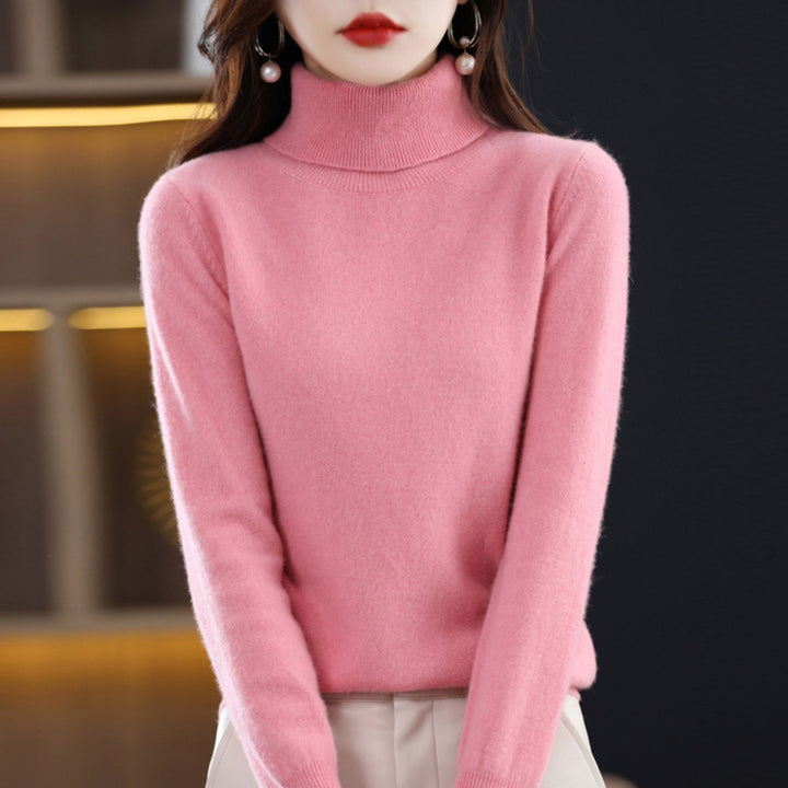 Women's Slim-Fit Cashmere Blend Turtleneck Jumper - Pink