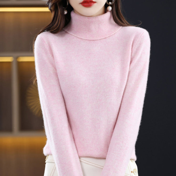 Women's Slim-Fit Cashmere Blend Turtleneck Jumper - Light Pink