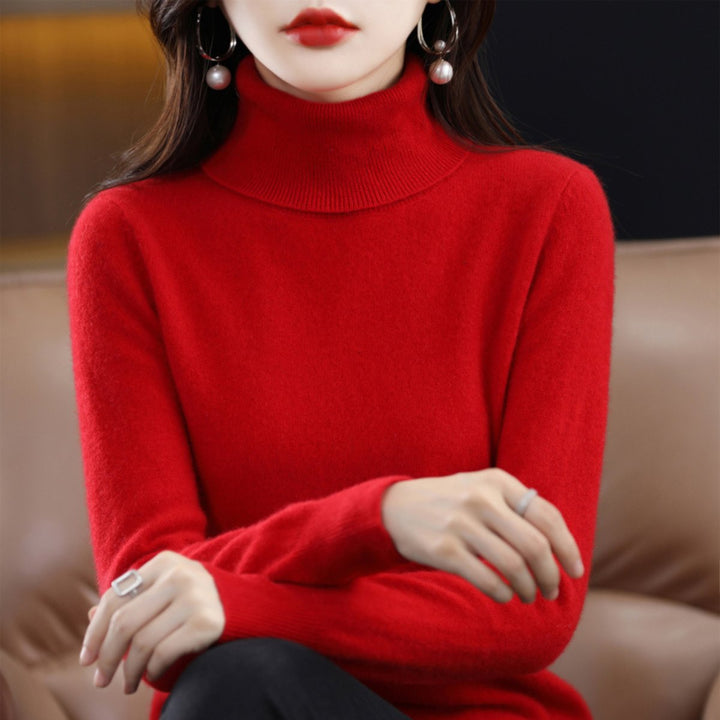 Women's Slim-Fit Cashmere Blend Turtleneck Jumper - Red