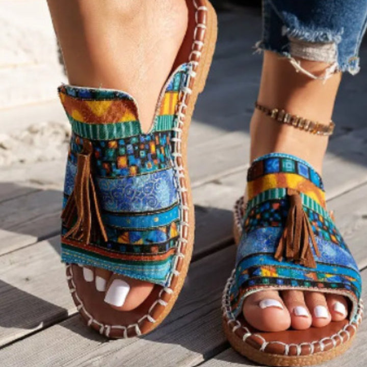 Women's Slip-On Sandals Open Toe Tassel Detail Flat - Blue