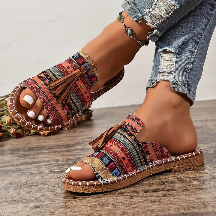 Women's Slip-On Sandals Open Toe Tassel Detail Flat