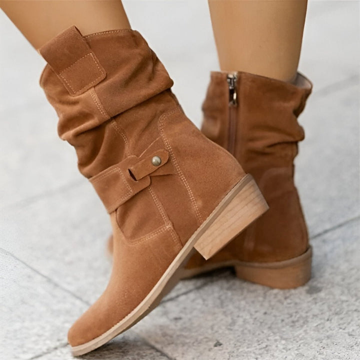 Women's Slouchy Suede Mid-Calf Knee High Boots Block Heel - Brown