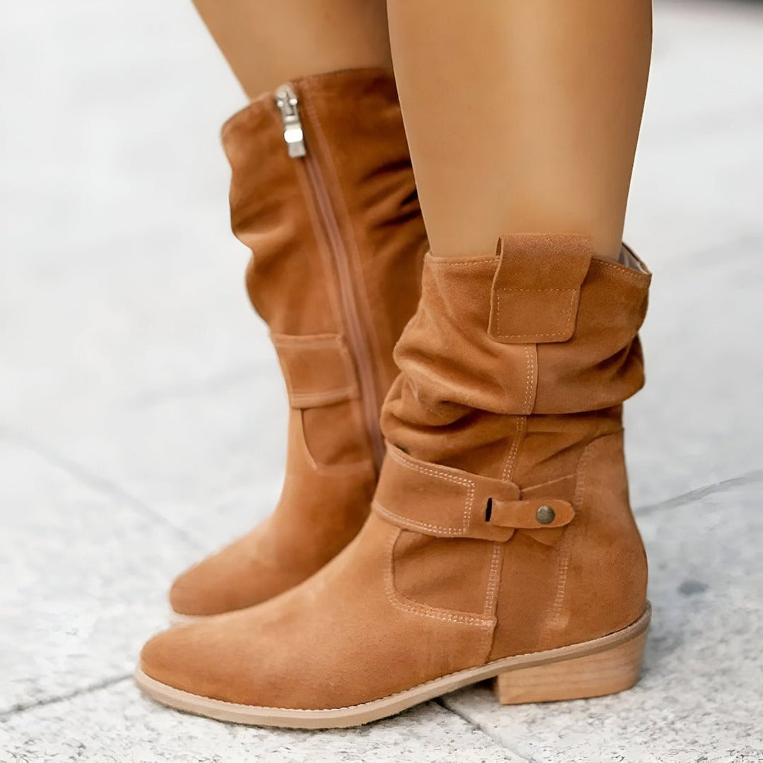Women's Slouchy Suede Mid-Calf Knee High Boots Block Heel