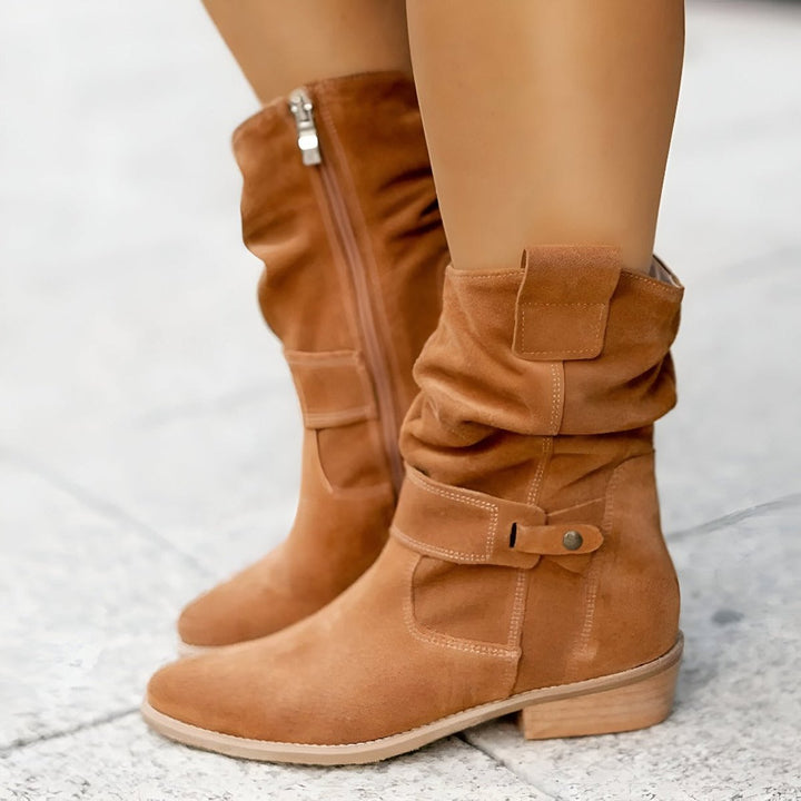 Women's Slouchy Suede Mid-Calf Knee High Boots Block Heel