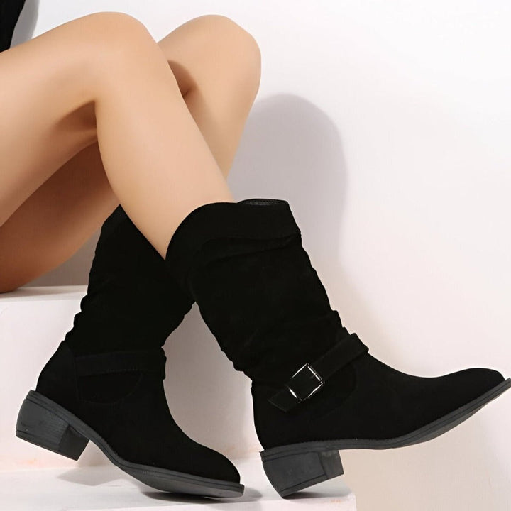 Women's Slouchy Suede Mid-Calf Knee High Boots Block Heel