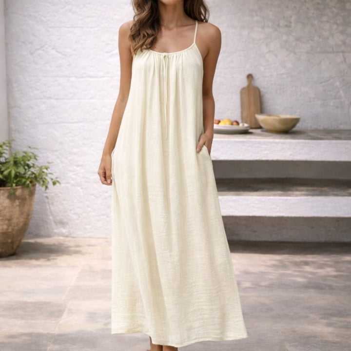 Women's Spaghetti Strap Loose-Fit Linen Maxi Dress Pockets