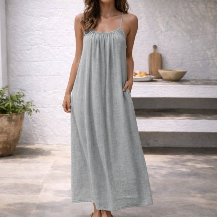 Women's Spaghetti Strap Loose-Fit Linen Maxi Dress Pockets
