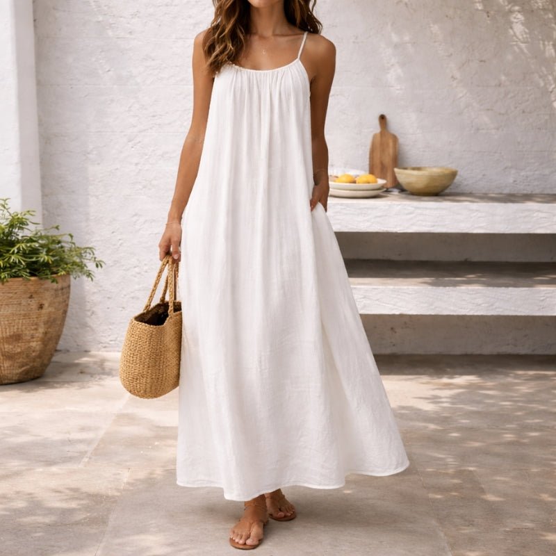 Women's Spaghetti Strap Loose-Fit Linen Maxi Dress Pockets