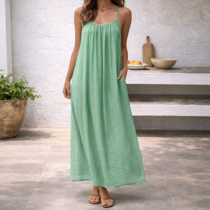 Women's Spaghetti Strap Loose-Fit Linen Maxi Dress Pockets