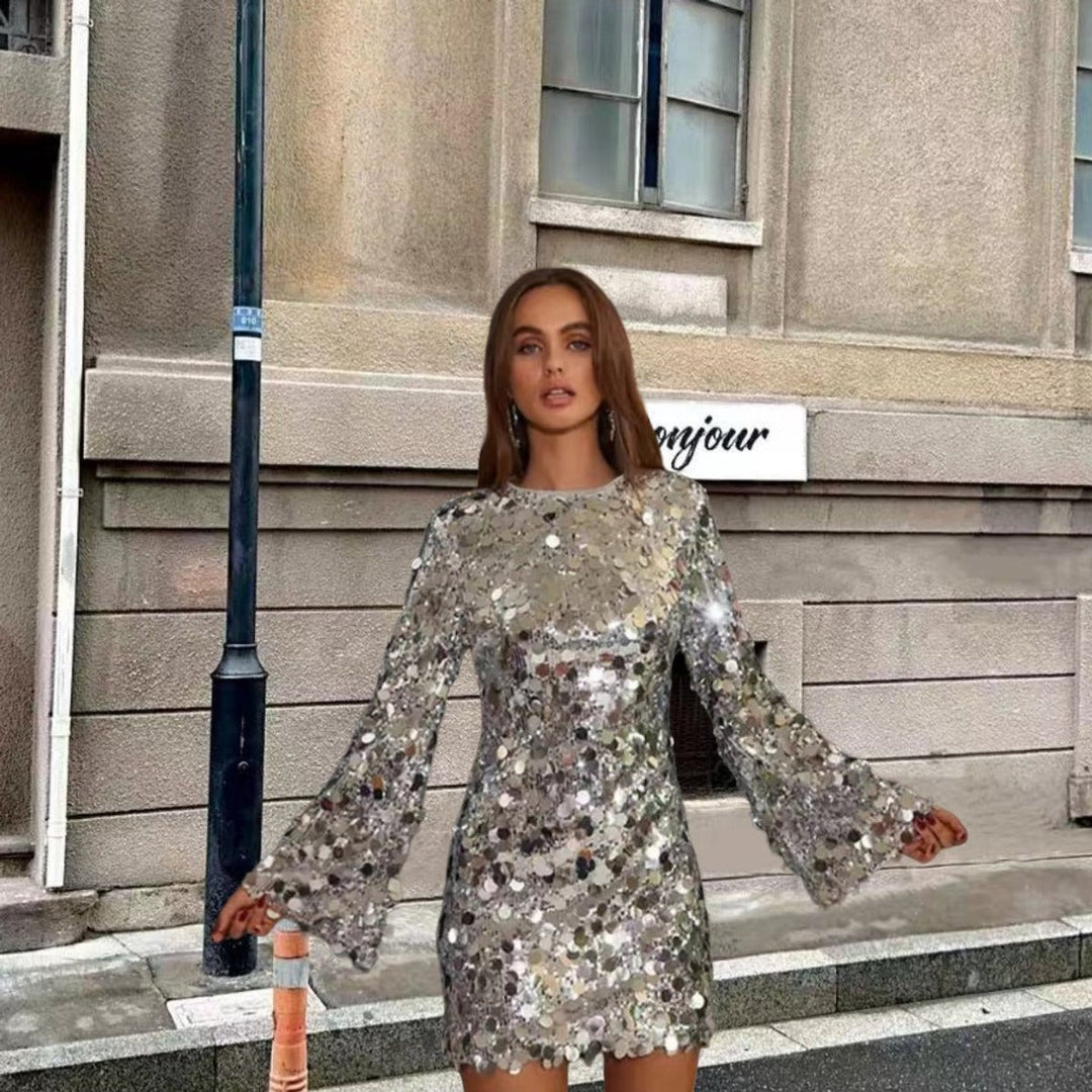 Women's Sparkling Sequin Long Sleeve Mini Cocktail Dress