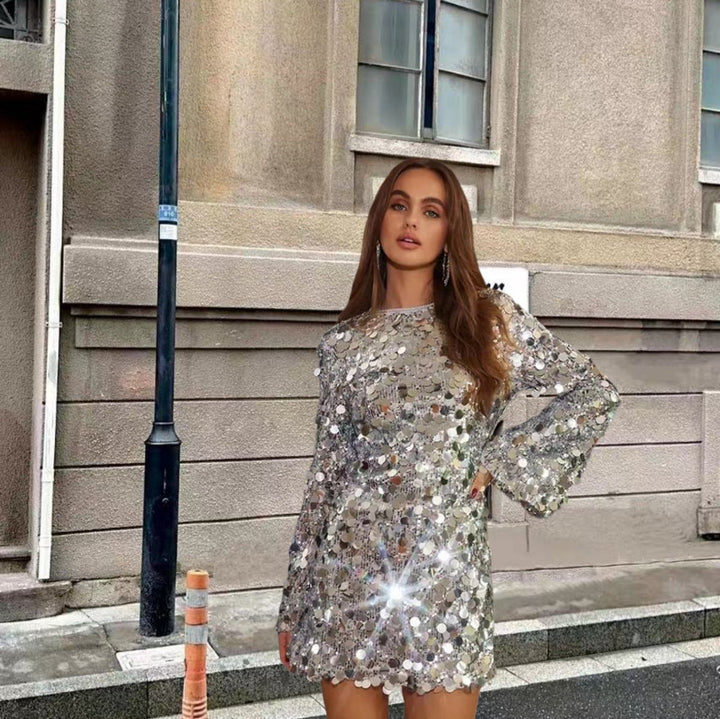 Women's Sparkling Sequin Long Sleeve Mini Cocktail Dress