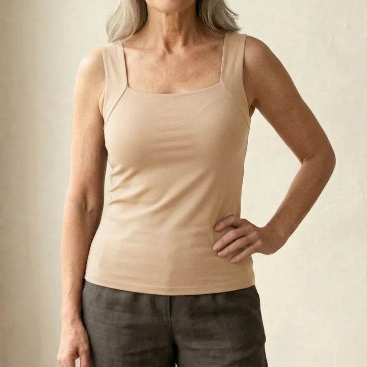 Women's Square-Neck Built-In Bra Sleeveless Tank Top - Beige