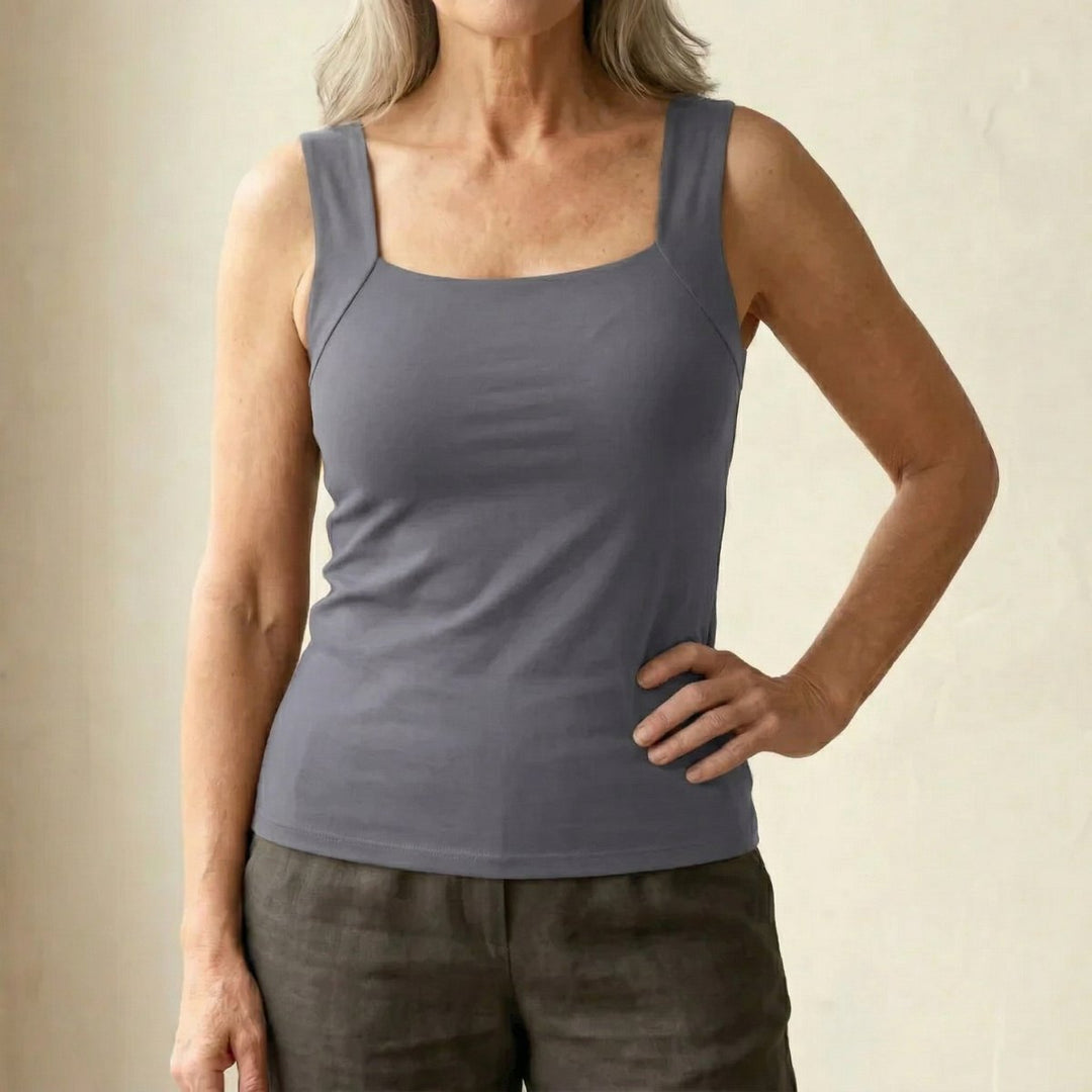 Women's Square-Neck Built-In Bra Sleeveless Tank Top - Taupe