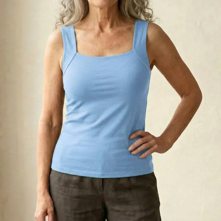 Women's Square-Neck Built-In Bra Sleeveless Tank Top - Light Blue