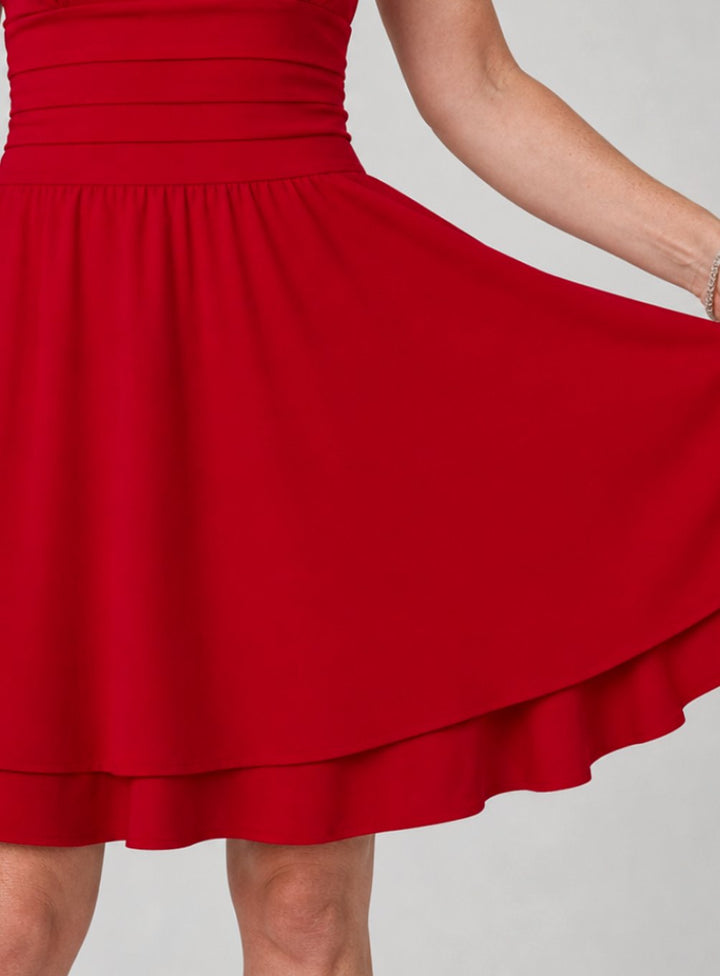 Women's Square Neck Flared Skirt Mini Cocktail Dress