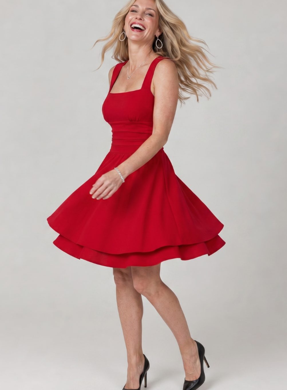 Women's Square Neck Flared Skirt Mini Cocktail Dress
