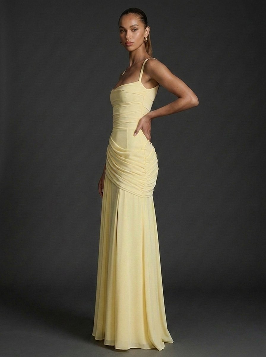Women's Square-Neck Sleeveless Ruched Maxi Wedding Guest Dress