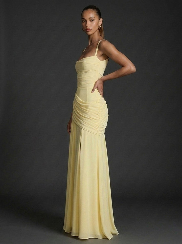 Women's Square-Neck Sleeveless Ruched Maxi Wedding Guest Dress