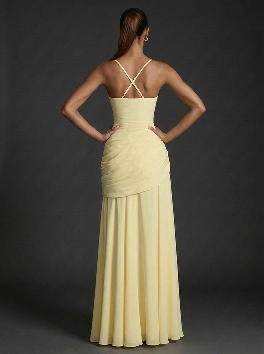 Women's Square-Neck Sleeveless Ruched Maxi Wedding Guest Dress