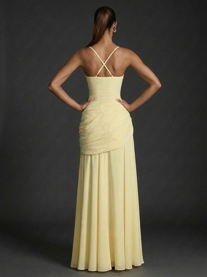 Women's Square-Neck Sleeveless Ruched Maxi Wedding Guest Dress