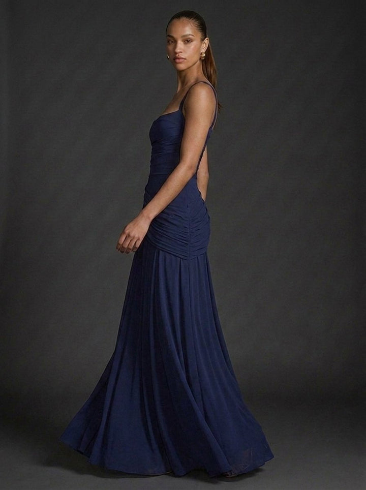 Women's Square-Neck Sleeveless Ruched Maxi Wedding Guest Dress