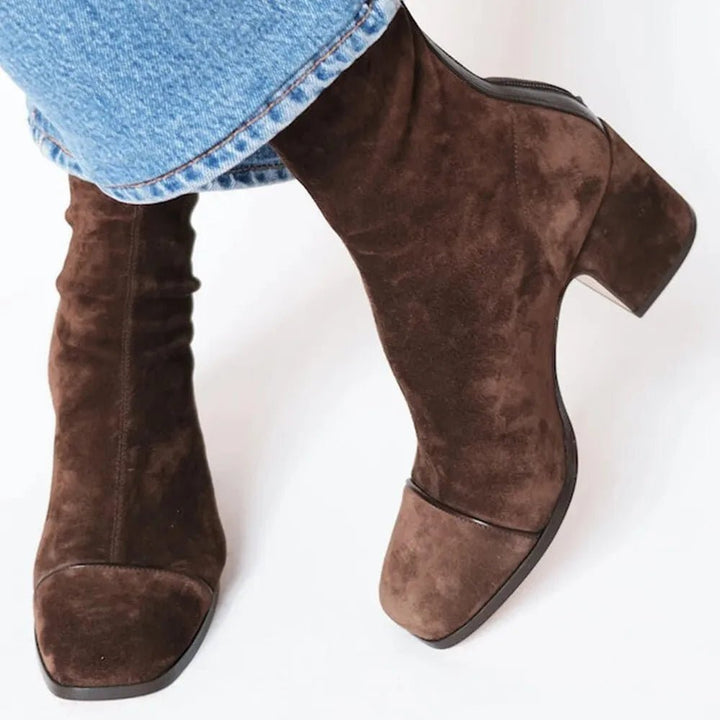 Women's Square-Toe Block Heel Ankle Boots - Brown