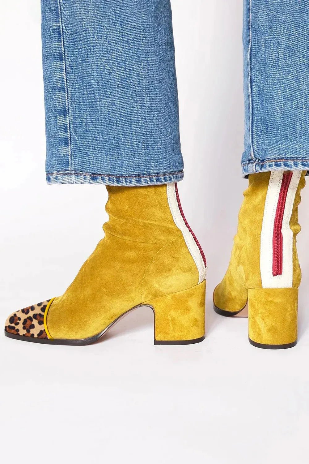 Women's Square-Toe Block Heel Ankle Boots - Yellow
