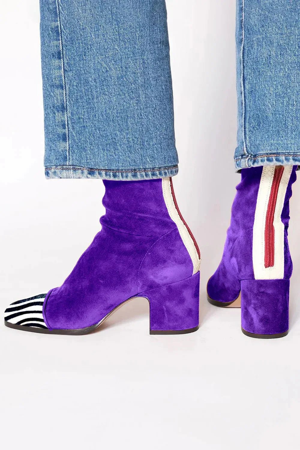 Women's Square-Toe Block Heel Ankle Boots - Purple