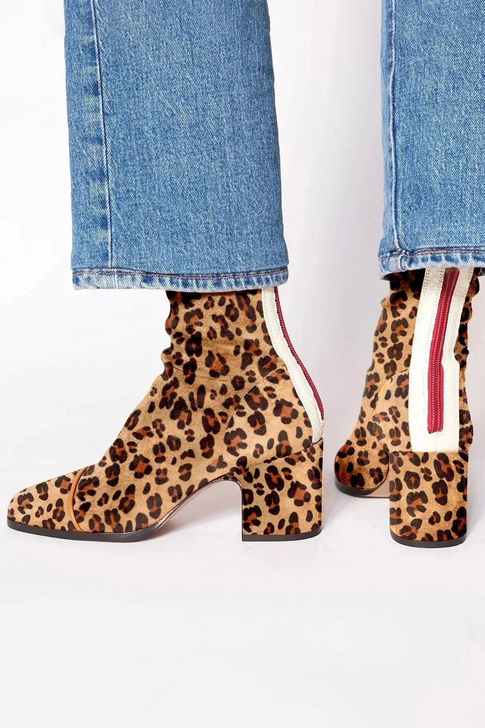 Women's Square-Toe Block Heel Ankle Boots - Leopard-print