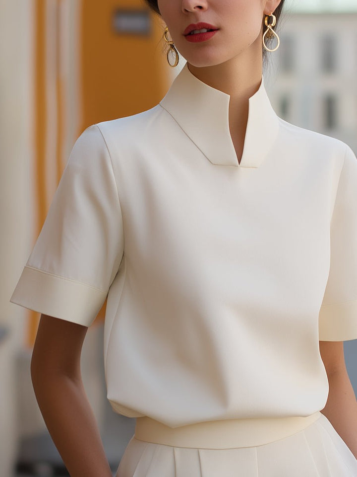 Women's Stand Collar Short Sleeve Structured Blouse