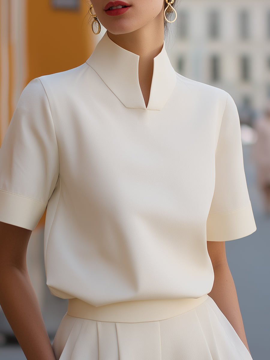 Women's Stand Collar Short Sleeve Structured Blouse