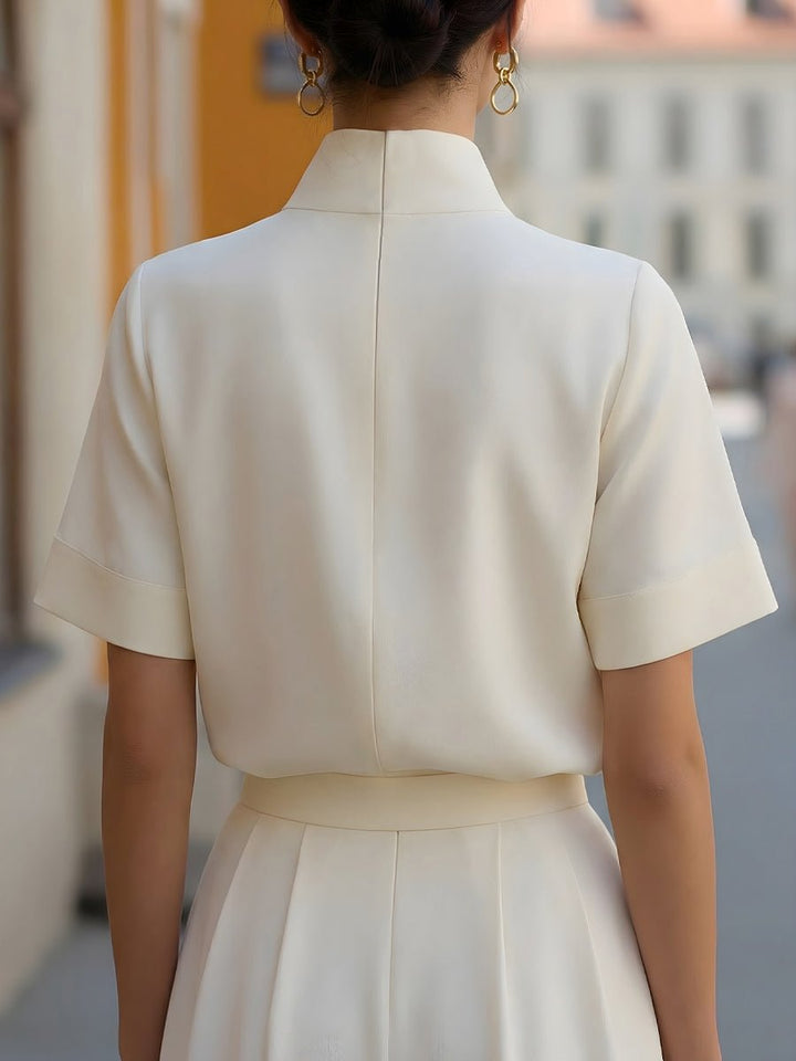 Women's Stand Collar Short Sleeve Structured Blouse