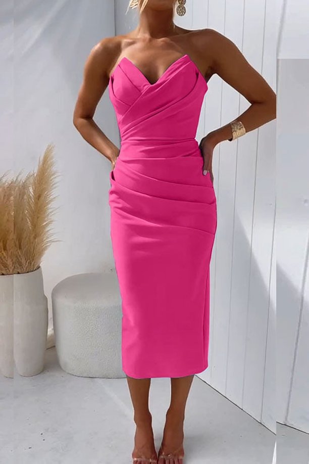 Women's Strapless Draped Sweetheart Midi Dress - Rose