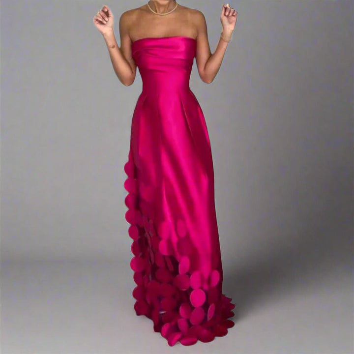 Women's Strapless Fitted Bodice Circular-Hem Maxi Evening Dress
