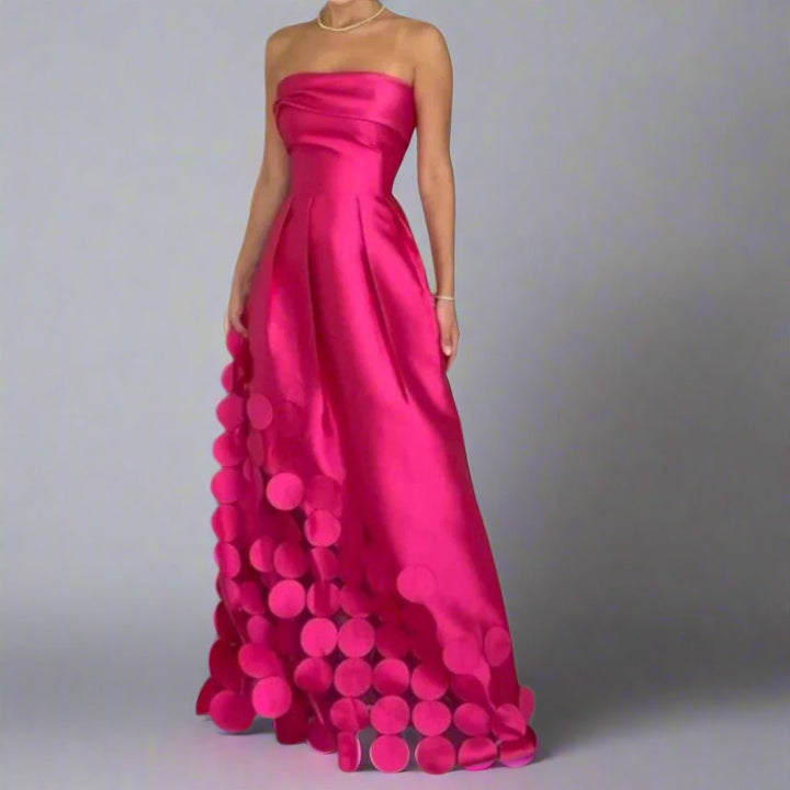 Women's Strapless Fitted Bodice Circular-Hem Maxi Evening Dress - Pink