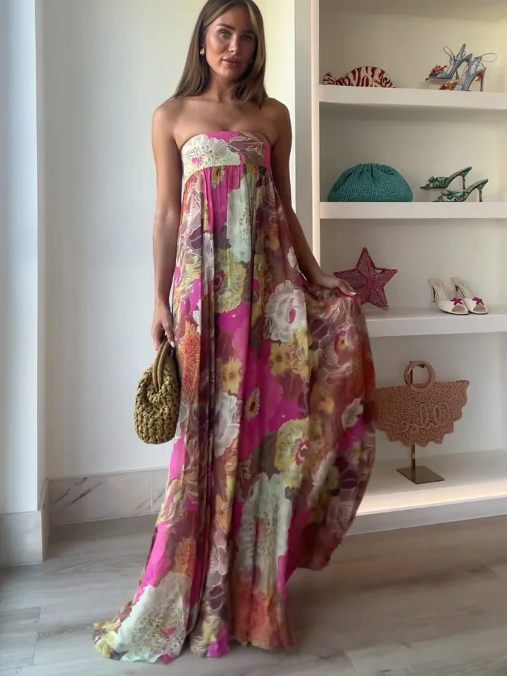 Ivy | Women's Strapless Floral Maxi Wedding Guest Dress