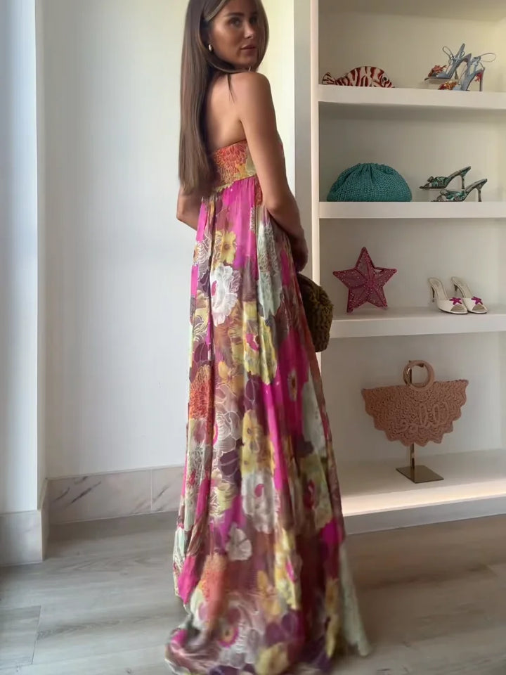 Ivy | Women's Strapless Floral Maxi Wedding Guest Dress