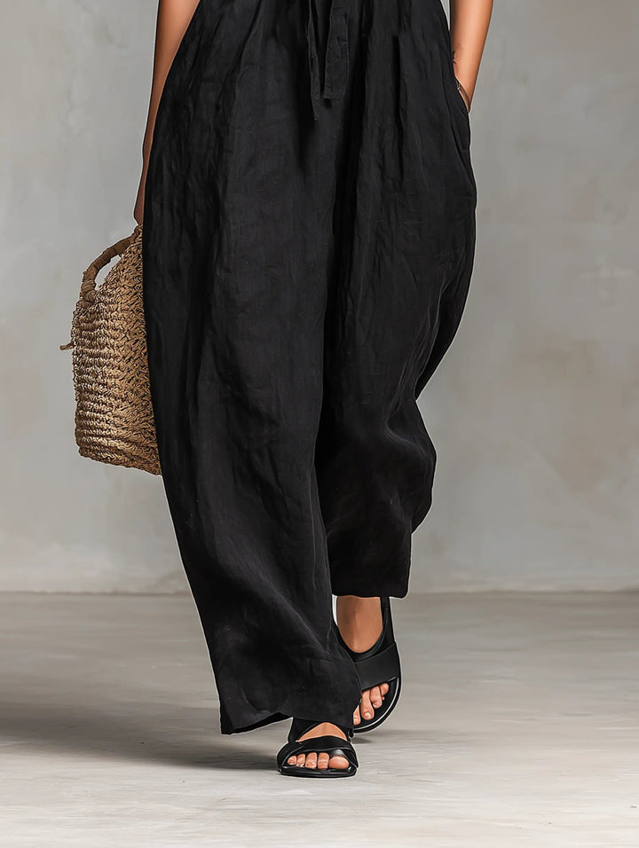 Women's Strapless Linen Wide-Leg Jumpsuit