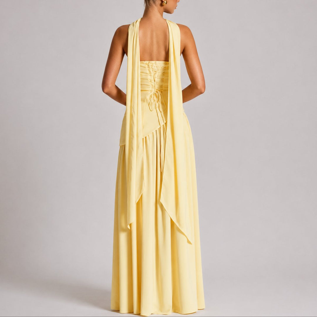 Women's Strapless Open-Back Split-Skirt Fall Wedding Guest Maxi Dress
